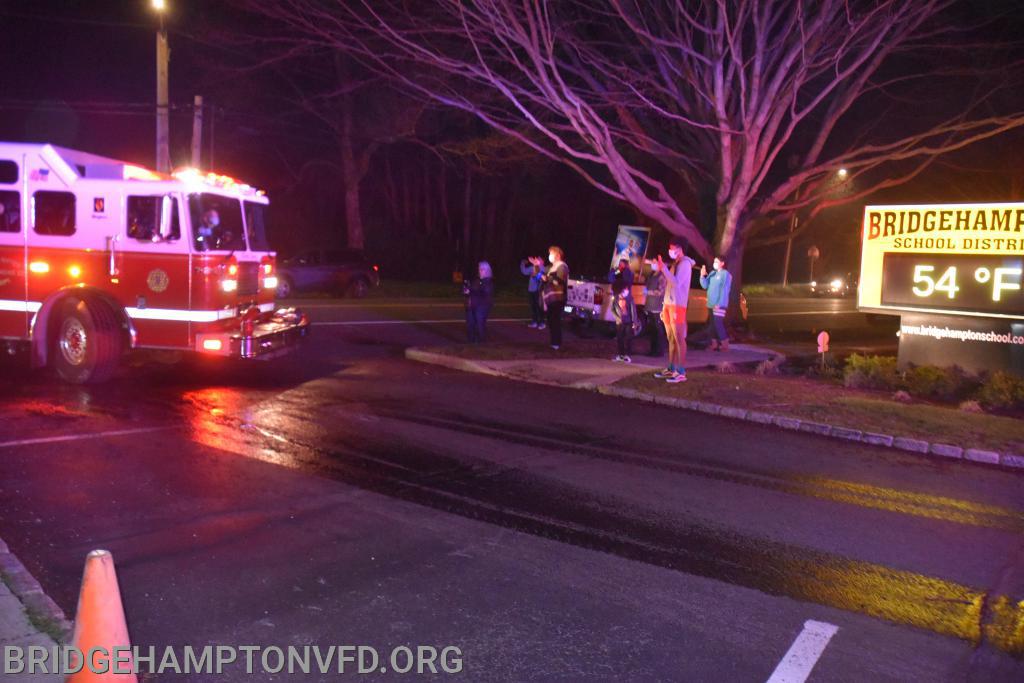 May 1, 2020 – Bridgehampton Fire Department responded at “20:20” Friday evening, May 1st at 8:20 pm to help support Suffolk County Athletics Section XI as schools around the county honored Senior Student Athletes. 